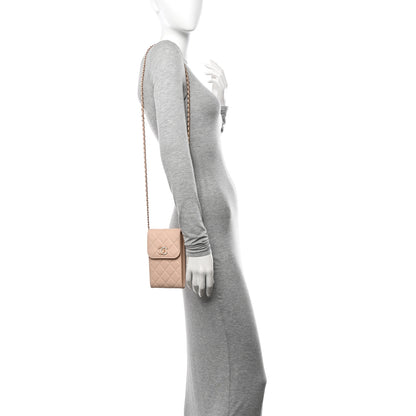 Chanel Lambskin Enamel Quilted Phone Holder With Chain Beige 2 of 13
