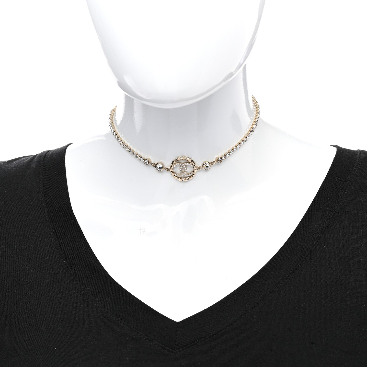 Chanel Metal Crystal CC Choker Necklace Gold 2 of 6