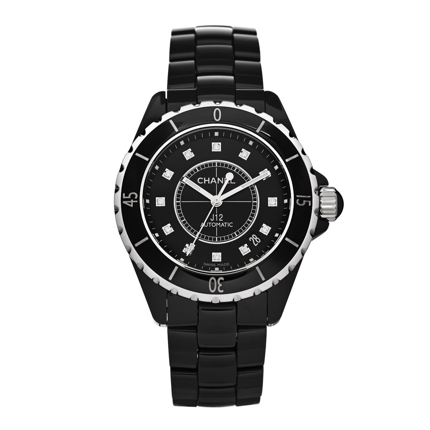 Stainless Steel Ceramic Diamond 38mm J12 Automatic Watch Black