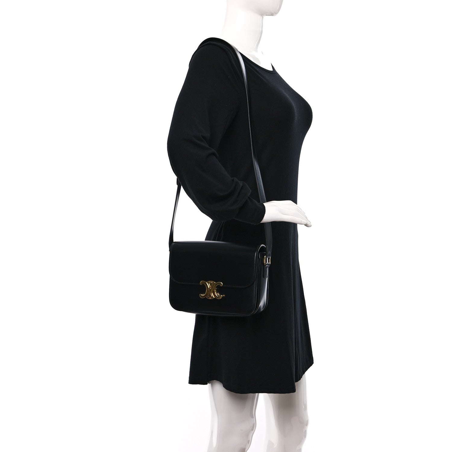 Celine Shiny Calfskin Medium Triomphe Black 2 of 13