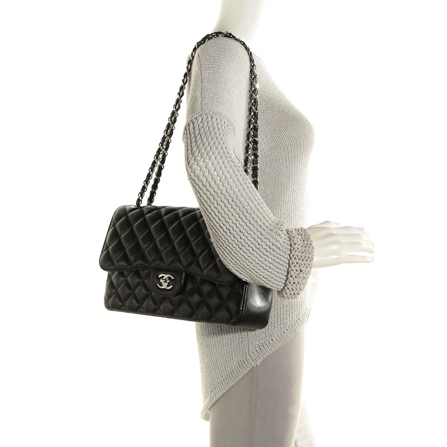 Caviar Quilted Jumbo Double Flap Black