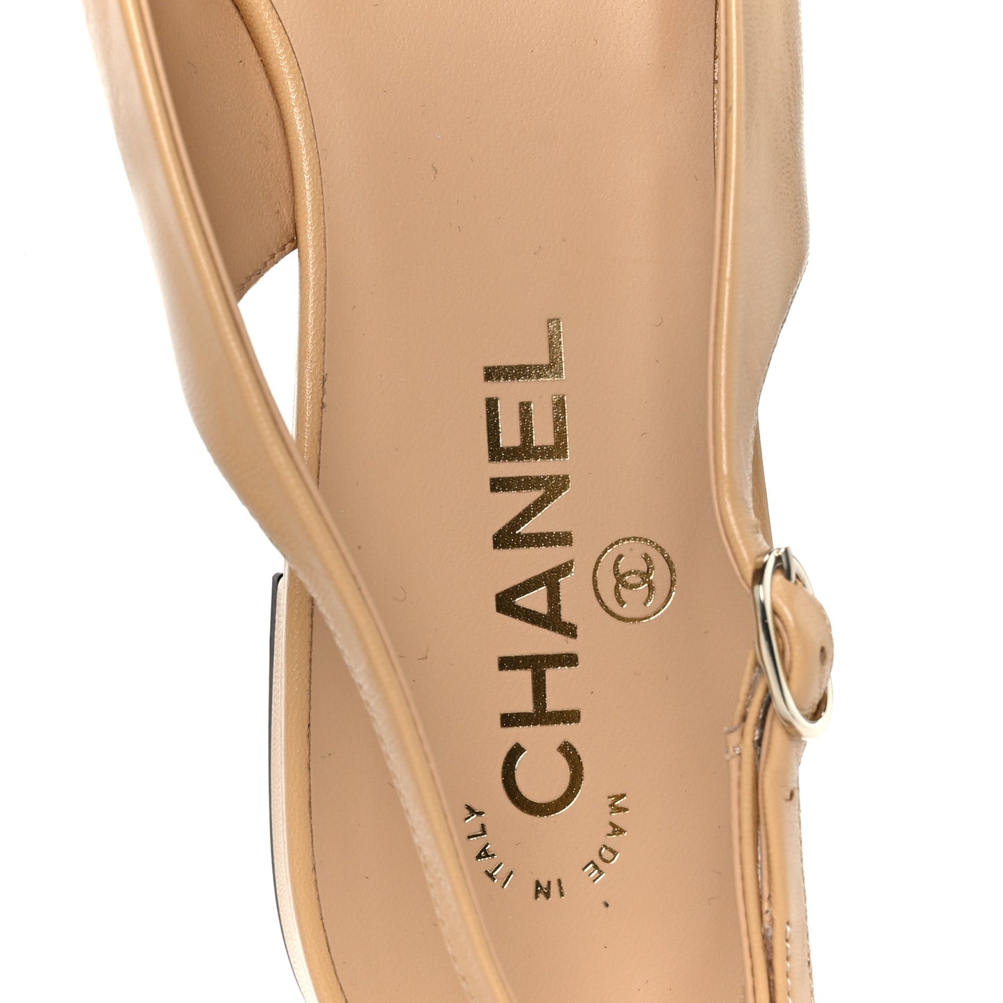 Goatskin Grosgrain Pointed Toe CC Slingback Flats 40.5 Beige Black