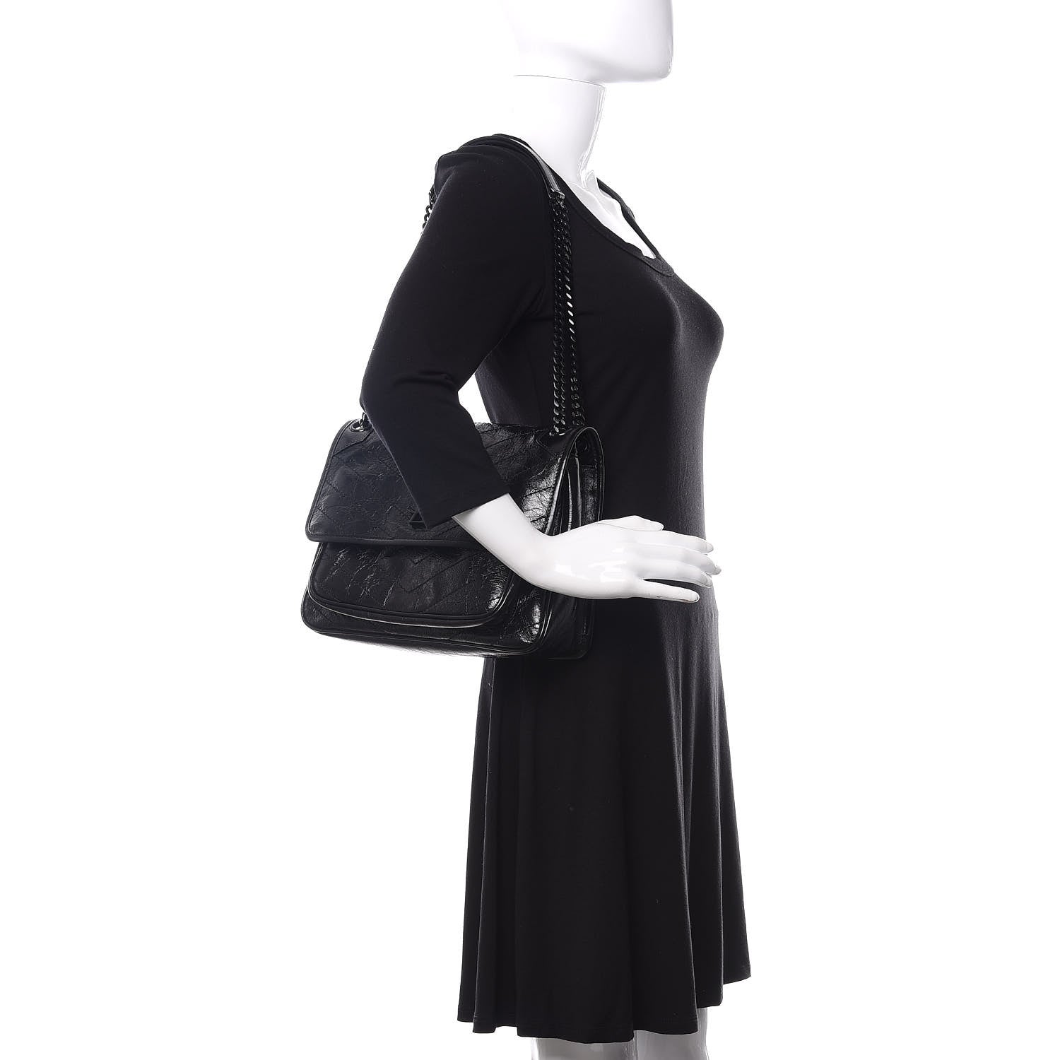 Saint Laurent Crinkled Calfskin Matelasse Monogram Medium Niki Chain Satchel Black 2 of 9