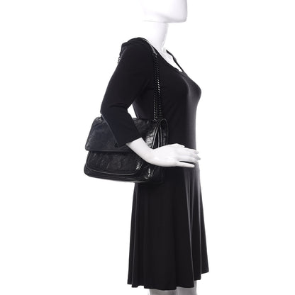 Saint Laurent Crinkled Calfskin Matelasse Monogram Medium Niki Chain Satchel Black 2 of 9