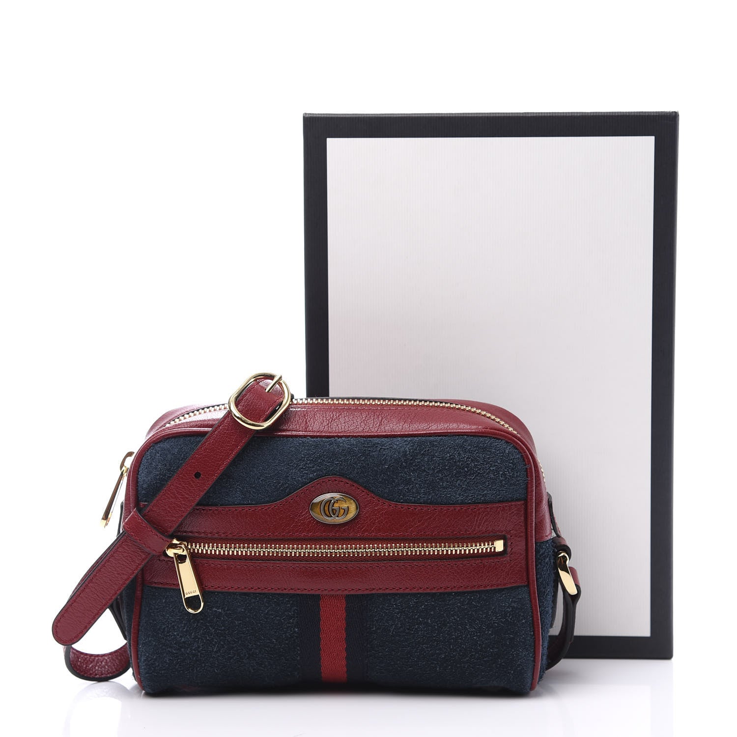 Gucci Suede Calfskin Web Mini Ophidia Shoulder Bag New Blue Romantic Cherry 12 of 12