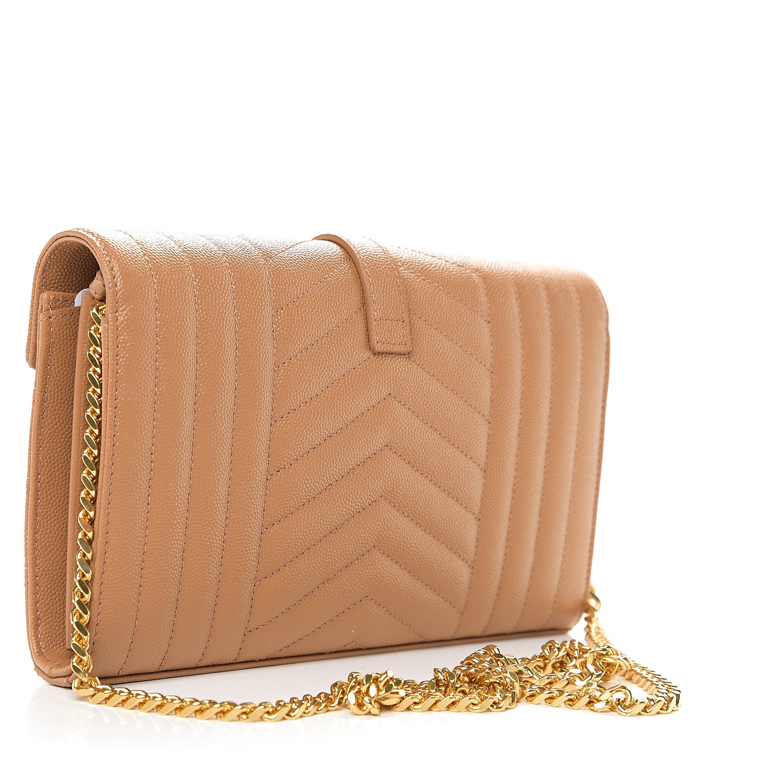 Saint Laurent Grain De Poudre Mixed Matelasse Triquilt Monogram Chain Wallet Cork 2 of 8