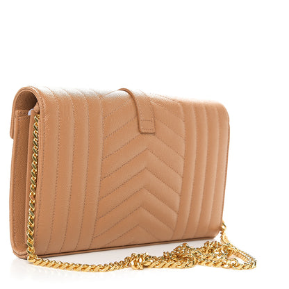 Saint Laurent Grain De Poudre Mixed Matelasse Triquilt Monogram Chain Wallet Cork 2 of 8