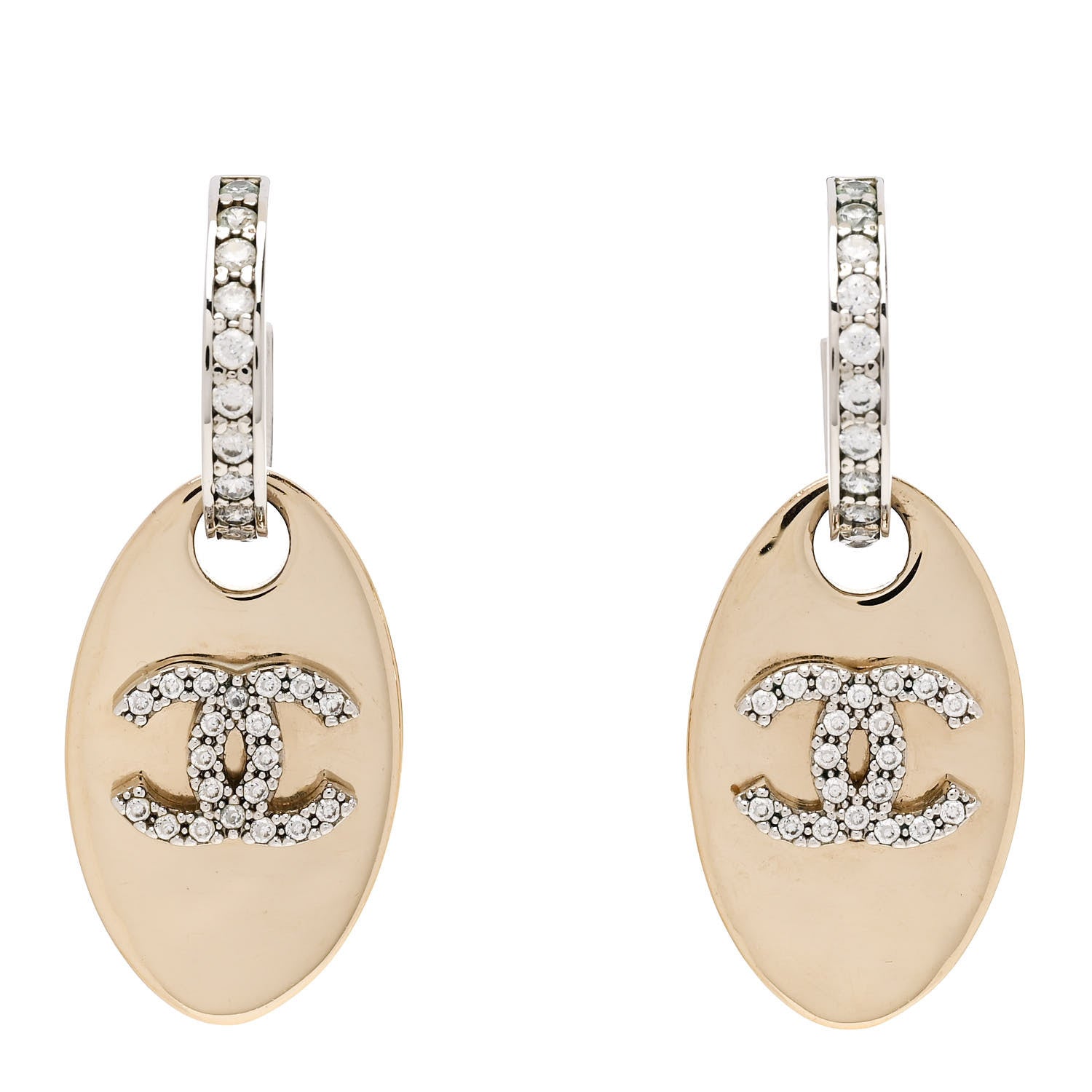 Chanel Crystal CC Tag Drop Earrings Gold 1 of 4