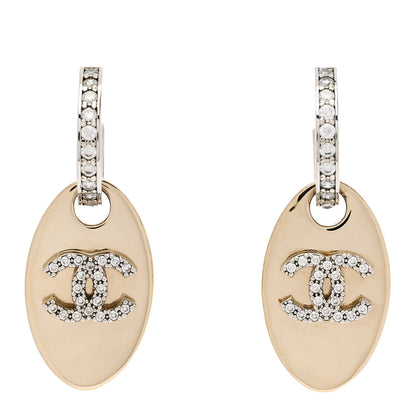 Chanel Crystal CC Tag Drop Earrings Gold 1 of 4