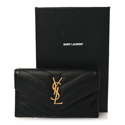 Saint Laurent Grain De Poudre Matelasse Chevron Monogram Compact Wallet Black 10 of 10