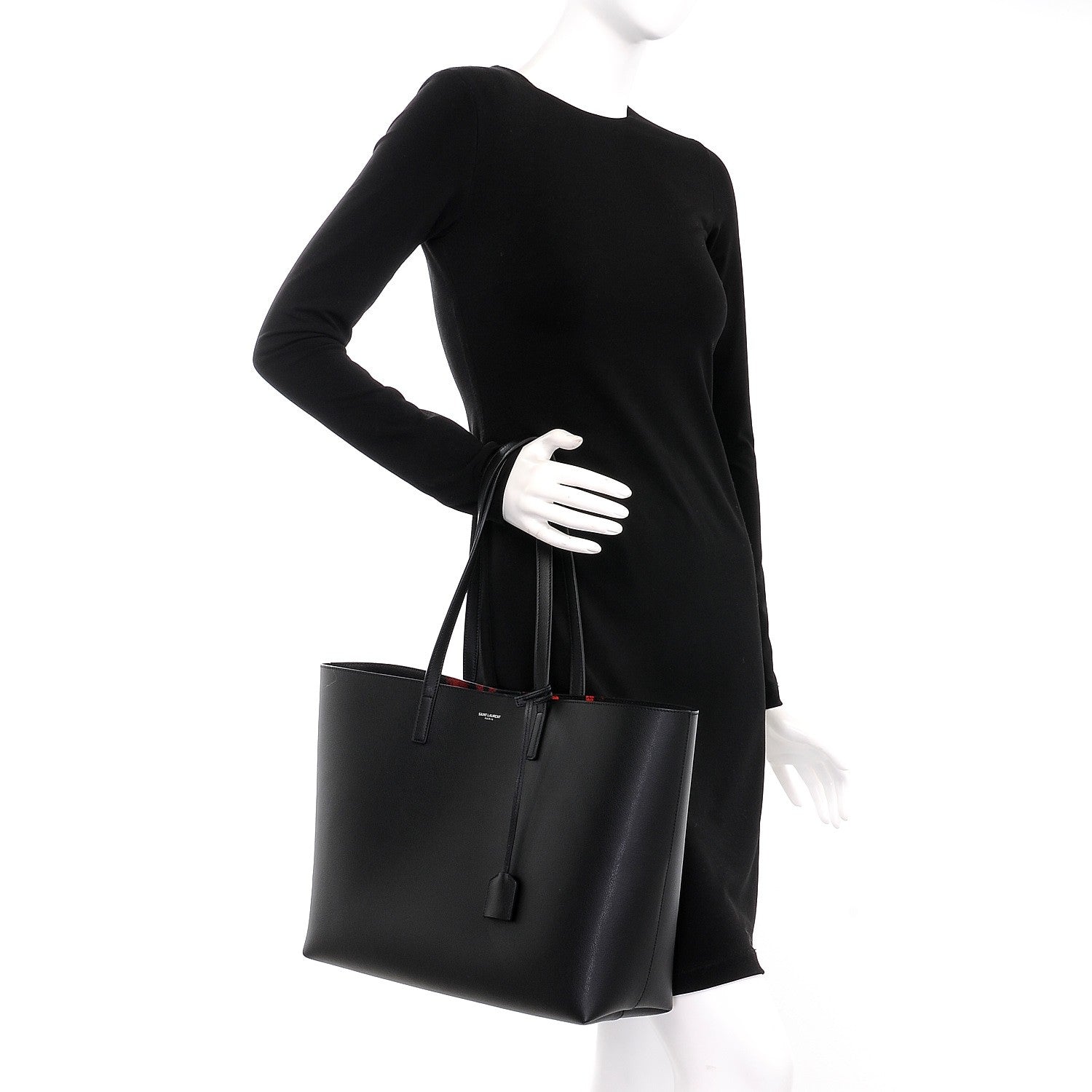 Saint Laurent Calfskin Large Leopard Spot Shopping Tote Black 2 of 9
