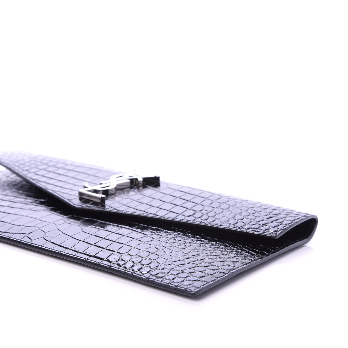 Calfskin Crocodile Embossed Uptown Monogram Clutch Black