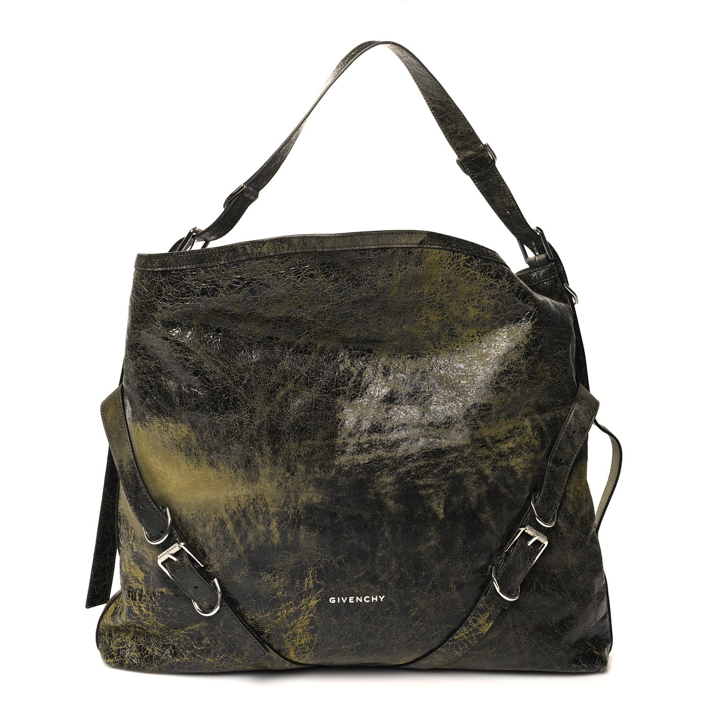 Lambskin Crackled Vintage Large Voyou Bag Black Yellow