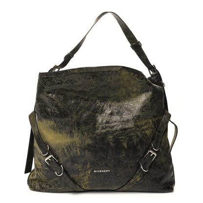 Givenchy Lambskin Crackled Vintage Large Voyou Bag Black Yellow 1 of 10