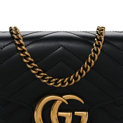 Gucci Calfskin Matelasse GG Marmont Chain Wallet Black 8 of 11