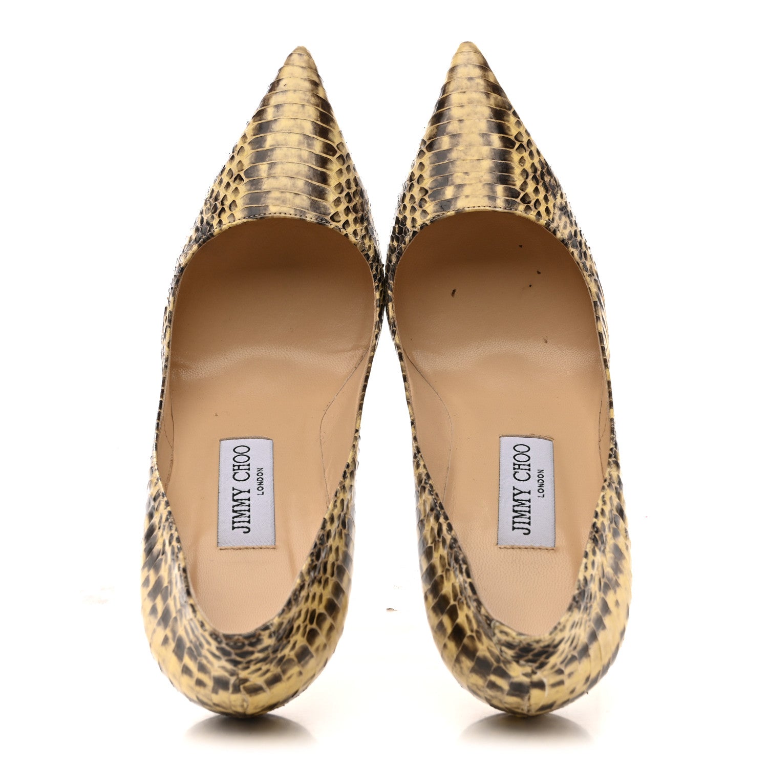 Jimmy Choo Glossy Panelled Elaphe Abel Pumps 38.5 Buttercup