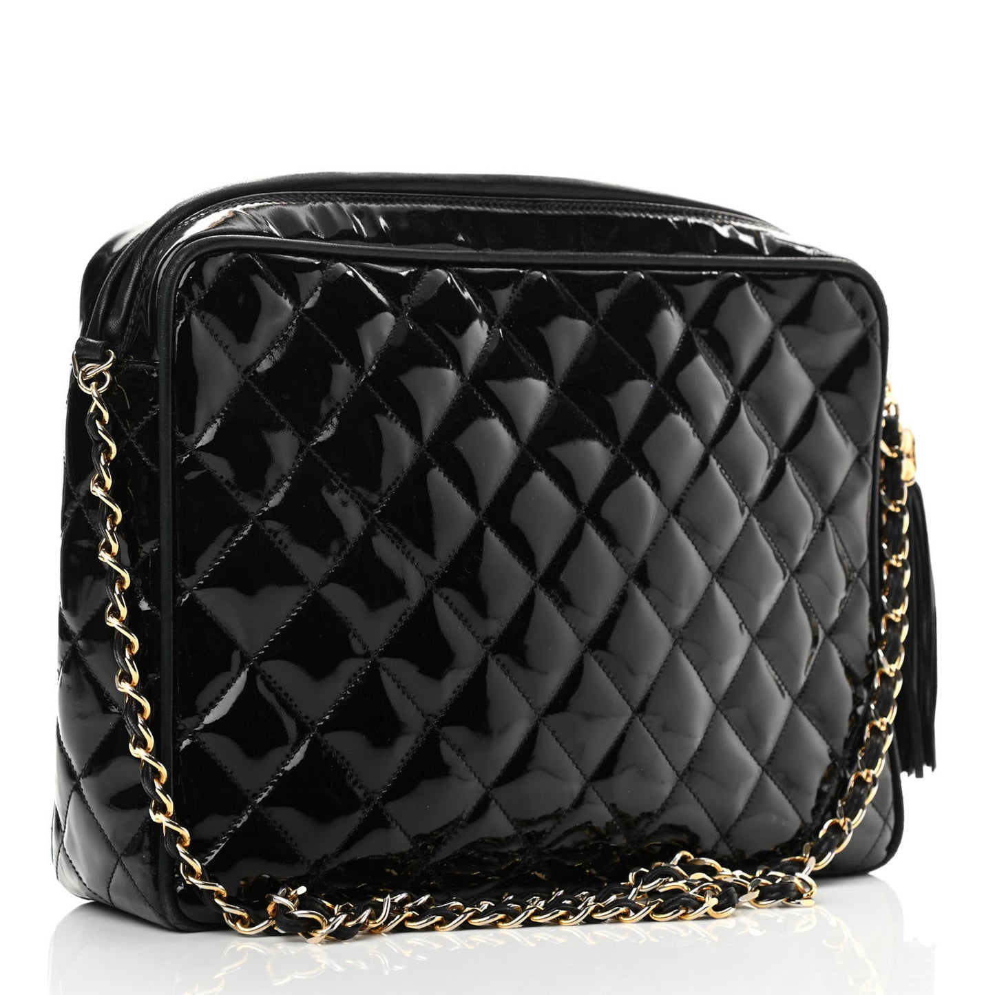 Patent Quilted Tassel Camera Case Black