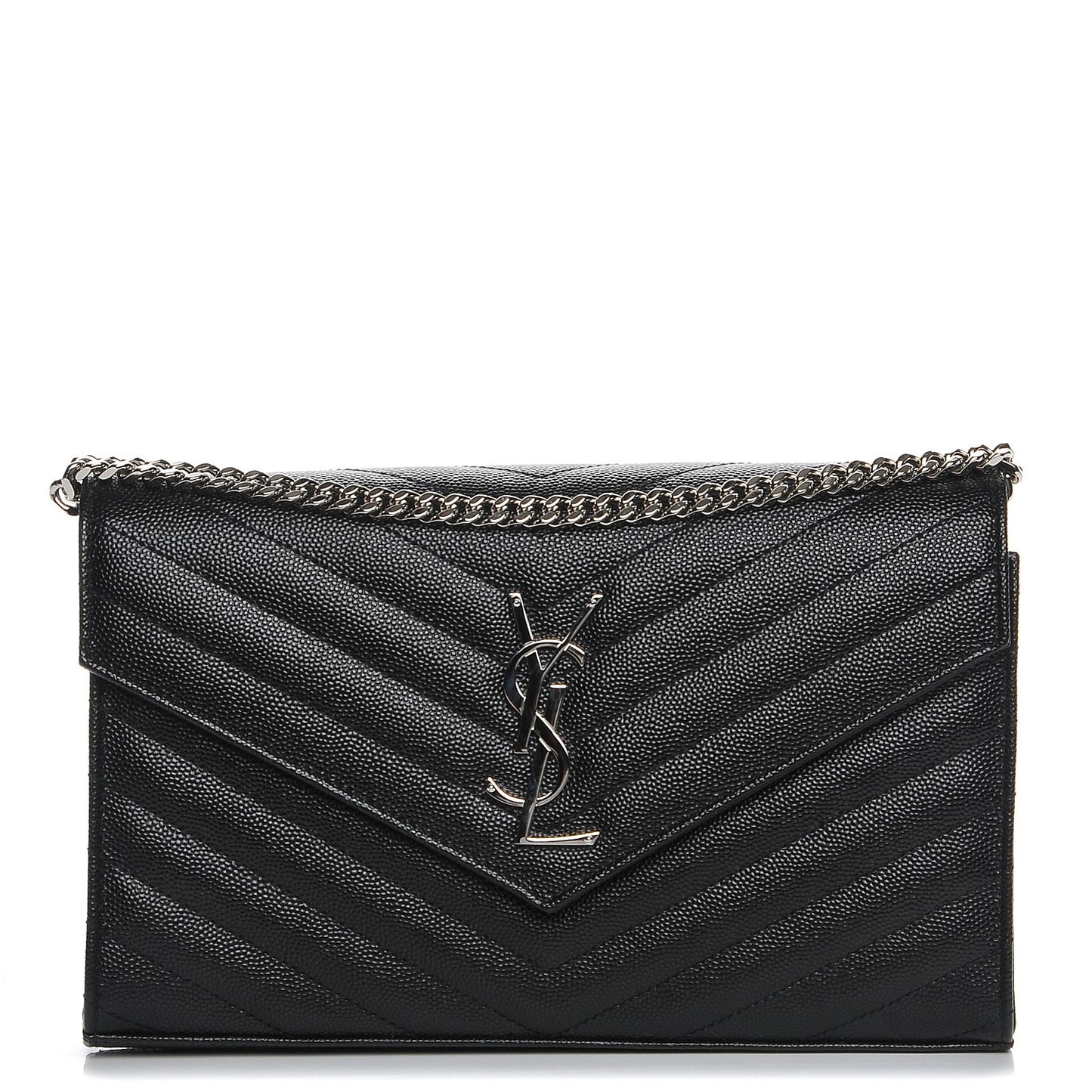 Grain De Poudre Matelasse Chevron Monogram Chain Wallet Black