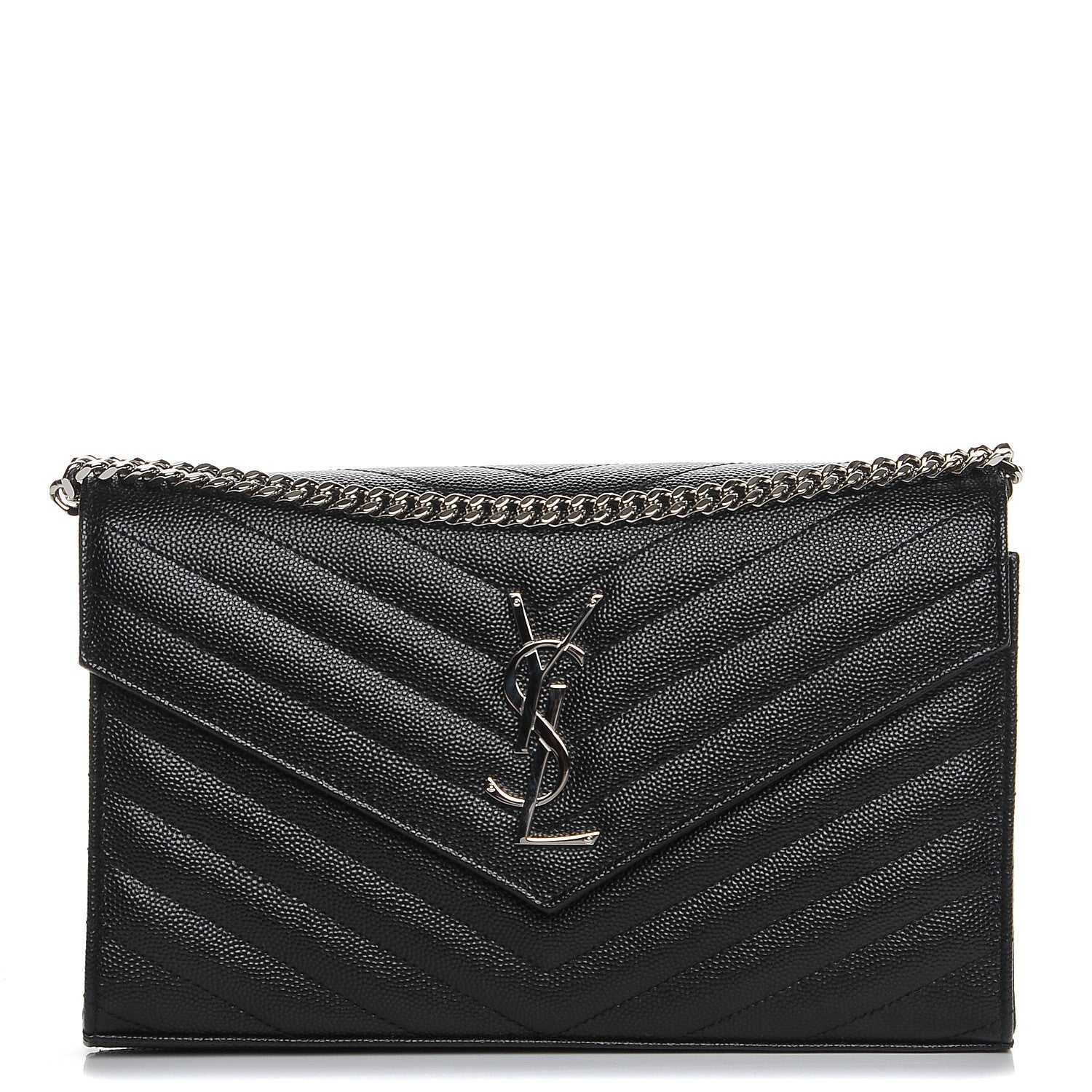 Saint Laurent Grain De Poudre Matelasse Chevron Monogram Chain Wallet Black 1 of 7