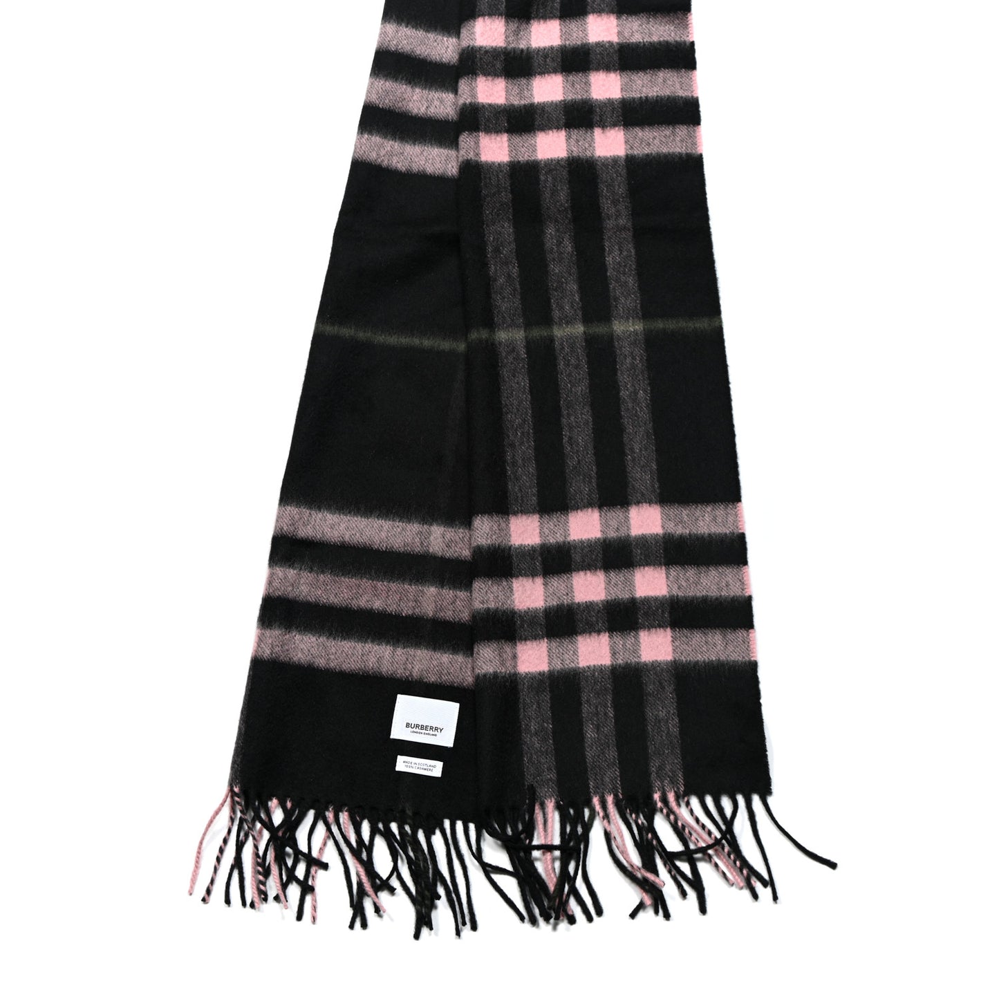 Cashmere Giant Check Fringe Scarf Black Pink