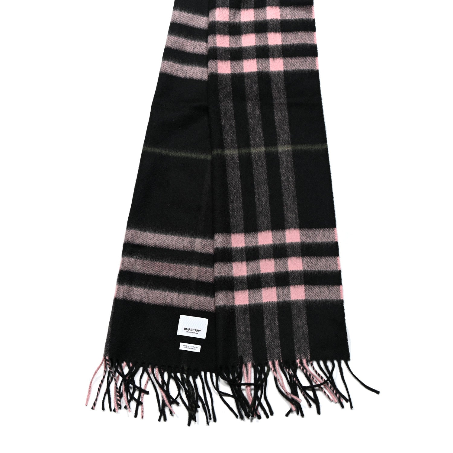 Burberry Cashmere Giant Check Fringe Scarf Black Pink 2 of 4