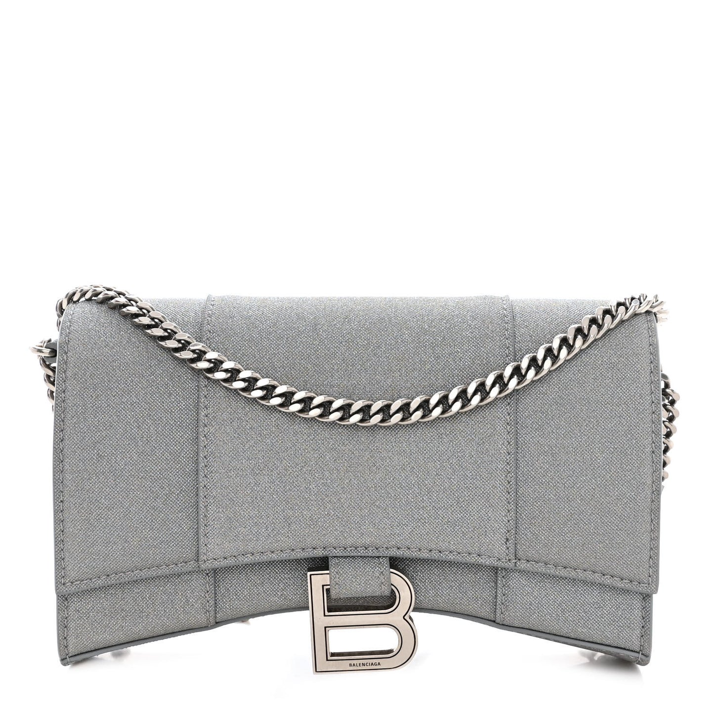 Glitter Fabric Hourglass Chain Bag Grey