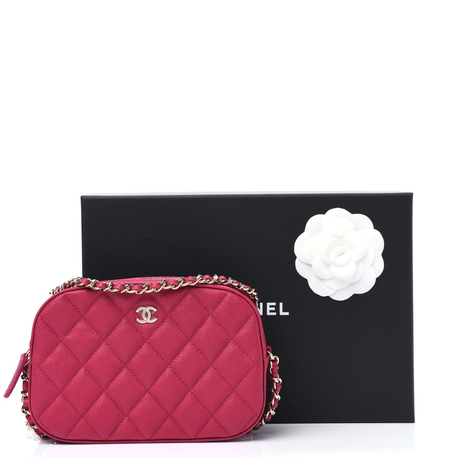 Chanel Caviar Quilted Camera Case Dark Pink 12 of 12