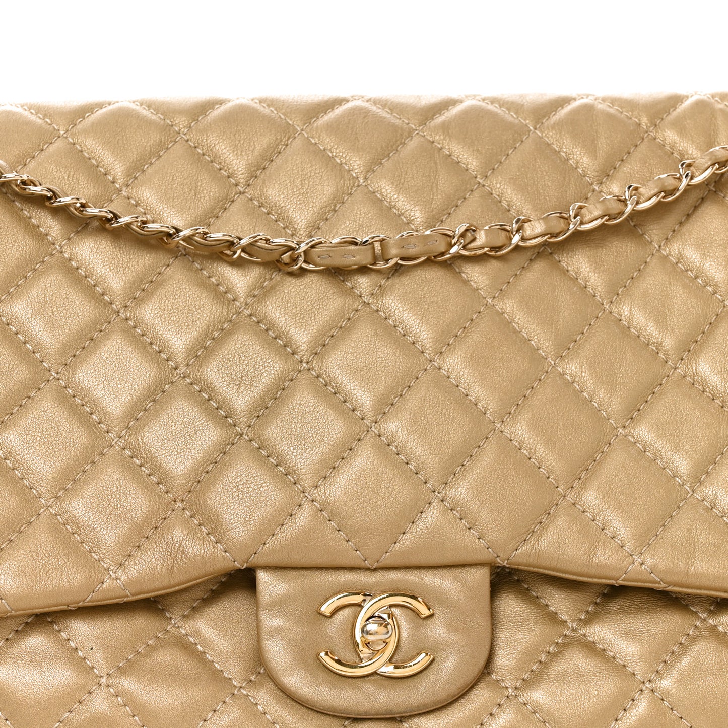 Metallic Calfskin Quilted Small XXL Travel Flap Bag Gold