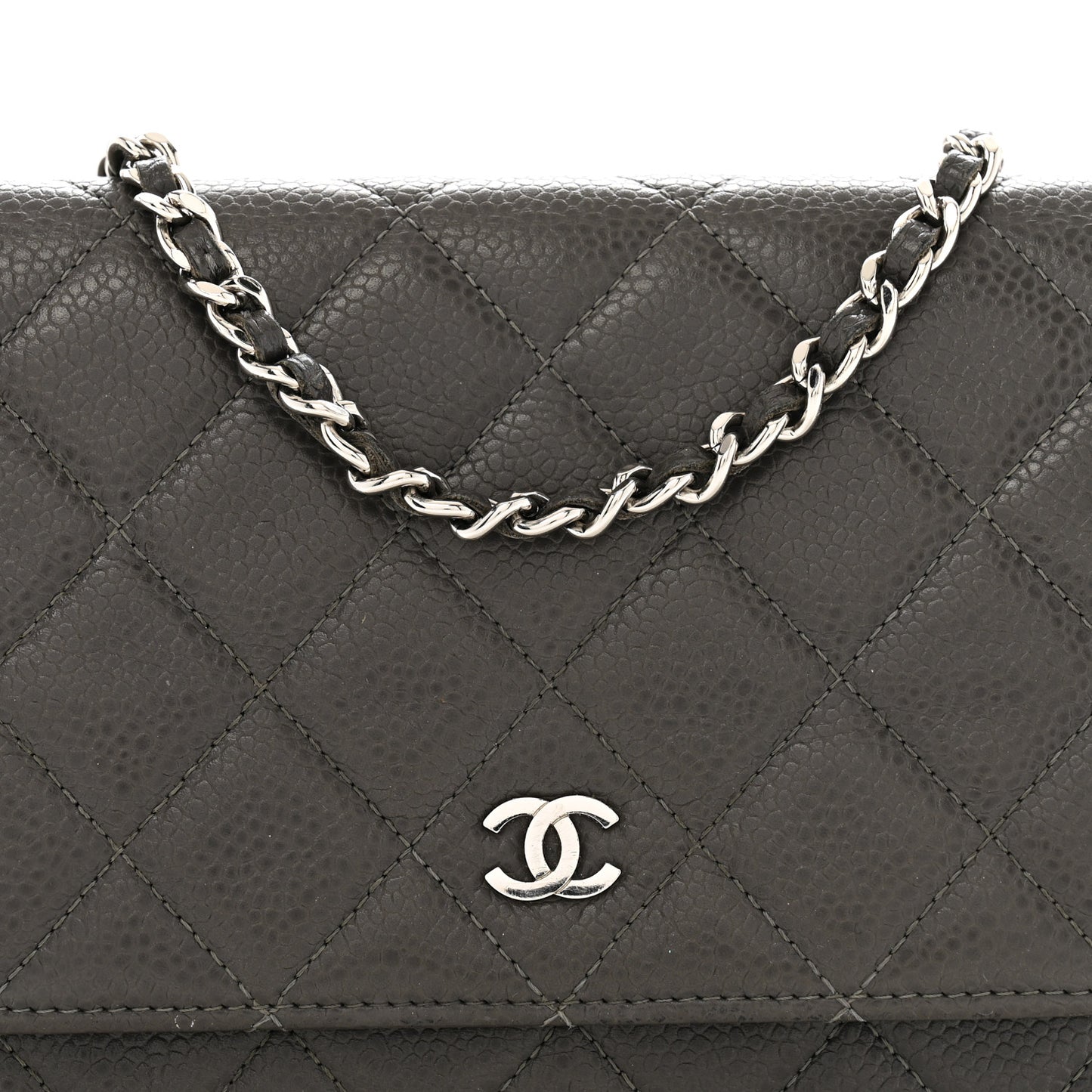 Caviar Quilted Wallet On Chain WOC Dark Grey