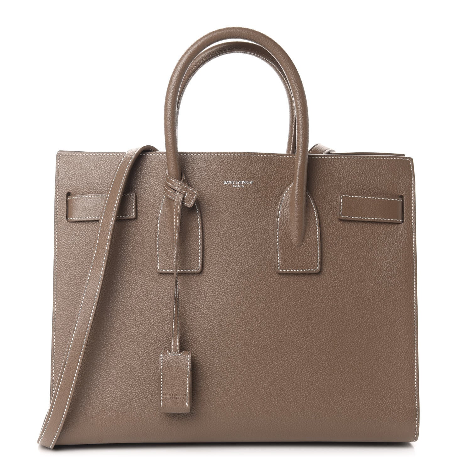 Saint Laurent Grained Calfskin Topstitch Small Classic Sac De Jour Taupe 1 of 9