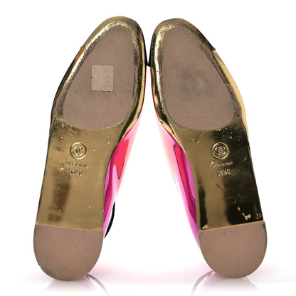 Chanel Laminated Calfskin Grosgrain Cap Toe CC Flats 36.5 Pink Orange Yellow Black 6 of 12