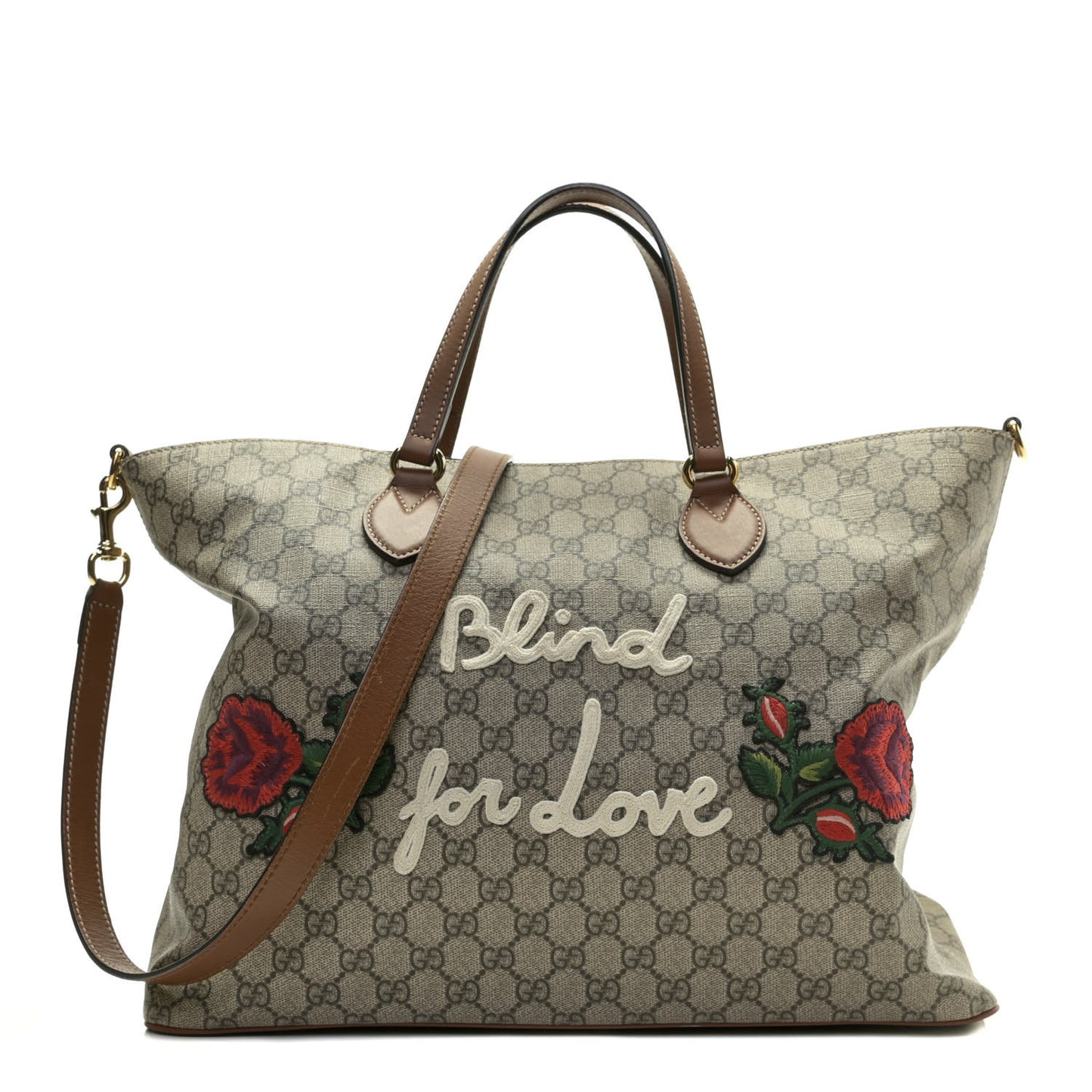 Soft GG Supreme Monogram Blind For Love Embroidered Medium Crossbody Tote Beige Tuscany Multicolor
