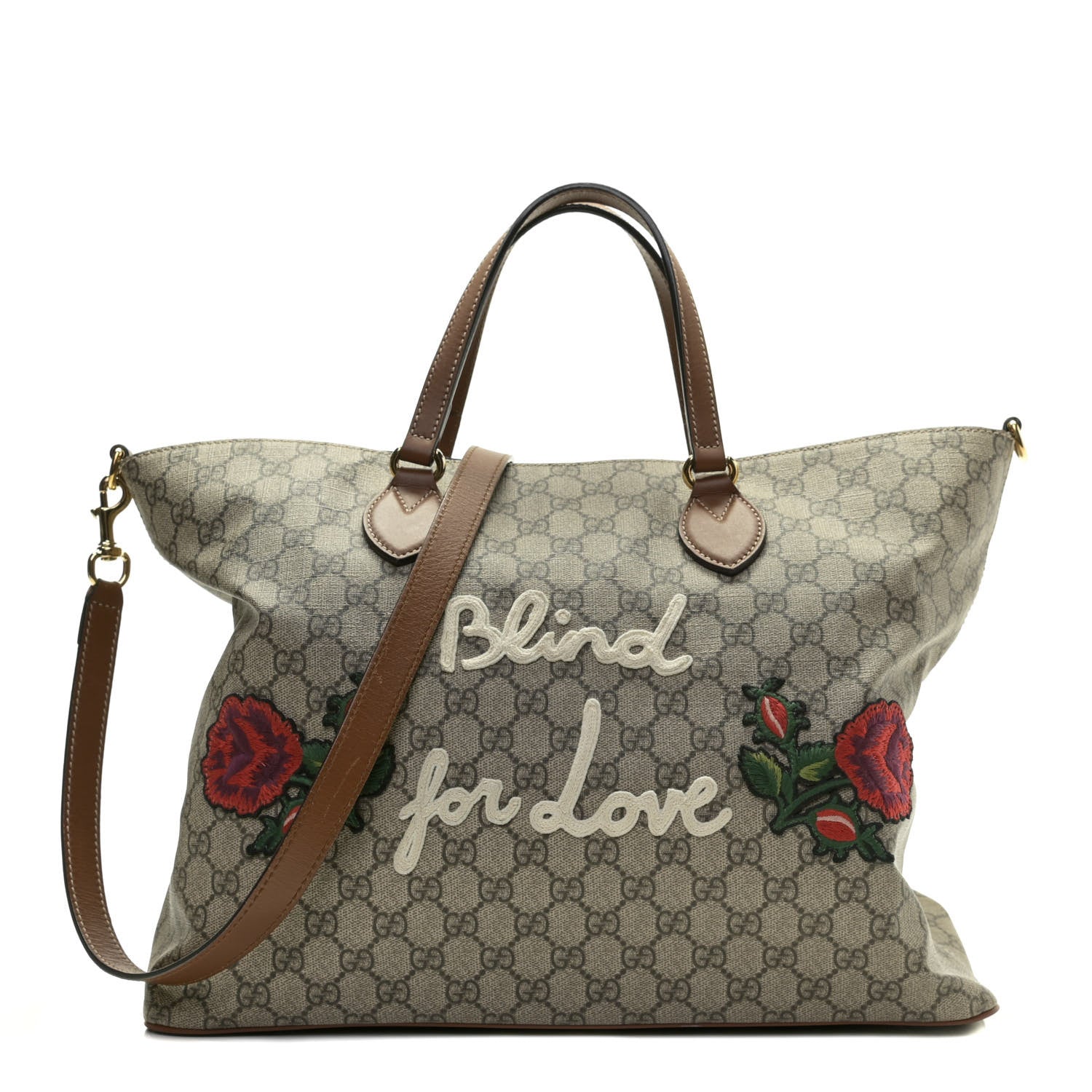 Gucci Soft GG Supreme Monogram Blind For Love Embroidered Medium Crossbody Tote Beige Tuscany Multicolor 1 of 18