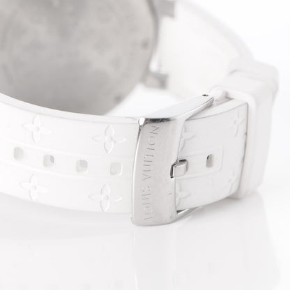 Louis Vuitton Stainless Steel Rubber Diamond Mother of Pearl 34mm Tambour Lovely Cup Quartz Watch 4 of 12