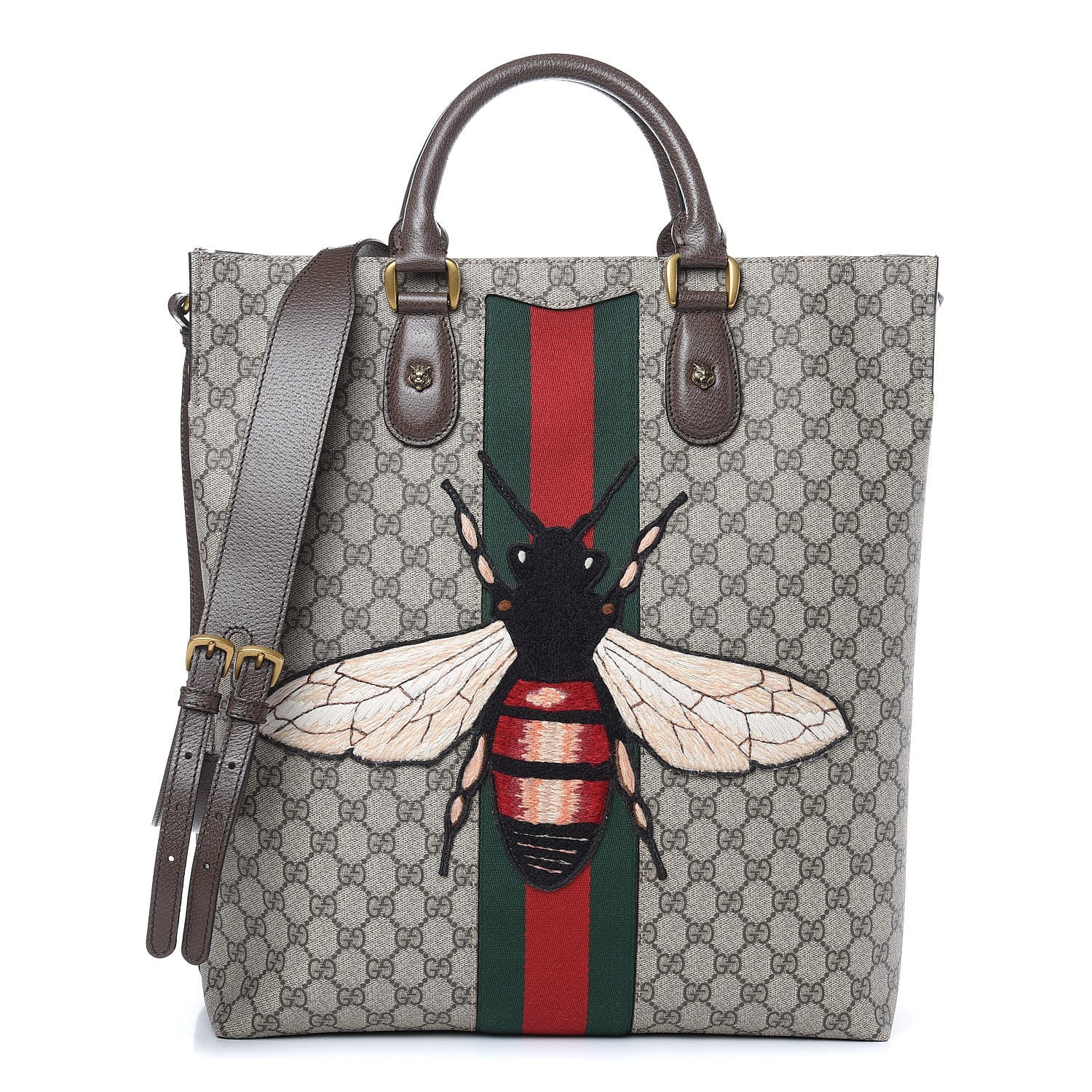 Gucci GG Supreme Monogram Web Animalier Bee Vertical Tote Brown 1 of 9