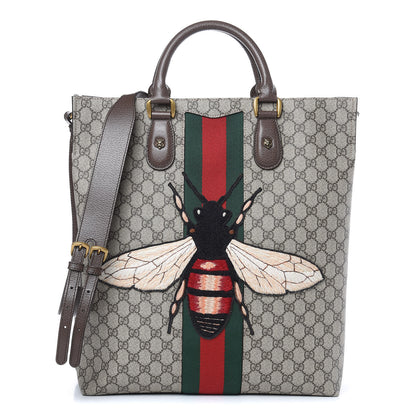 Gucci GG Supreme Monogram Web Animalier Bee Vertical Tote Brown 1 of 9