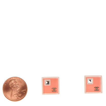 Chanel Resin Crystal Geometric Square CC Earrings Pink 2 of 6