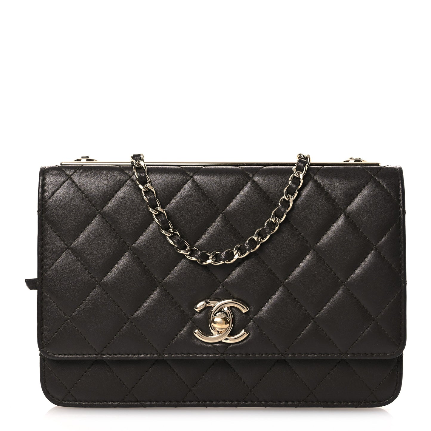 Lambskin Quilted Trendy CC Wallet On Chain WOC Dark Brown