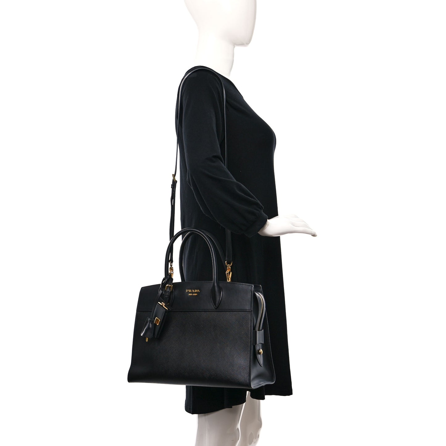 Saffiano City Calfskin Medium Esplanade Tote Black
