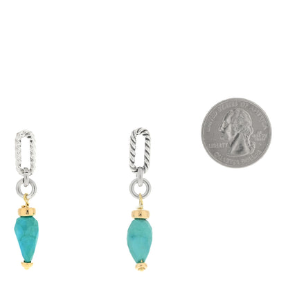 David Yurman Sterling Silver 18K Yellow Gold Turquoise Figaro Drop Earrings 2 of 4
