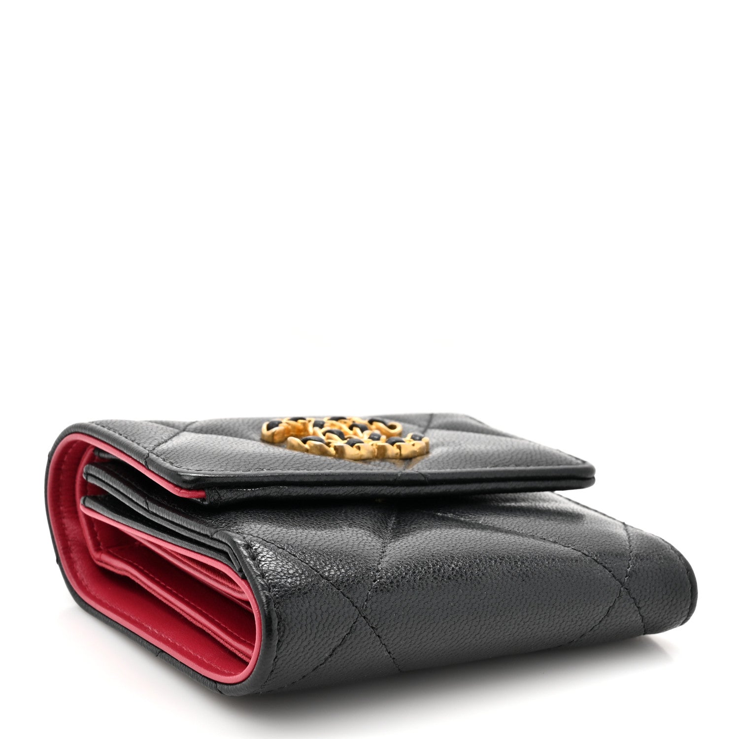 Chanel Goatskin Quilted Chanel 19 Small Flap Wallet Black 4 of 11