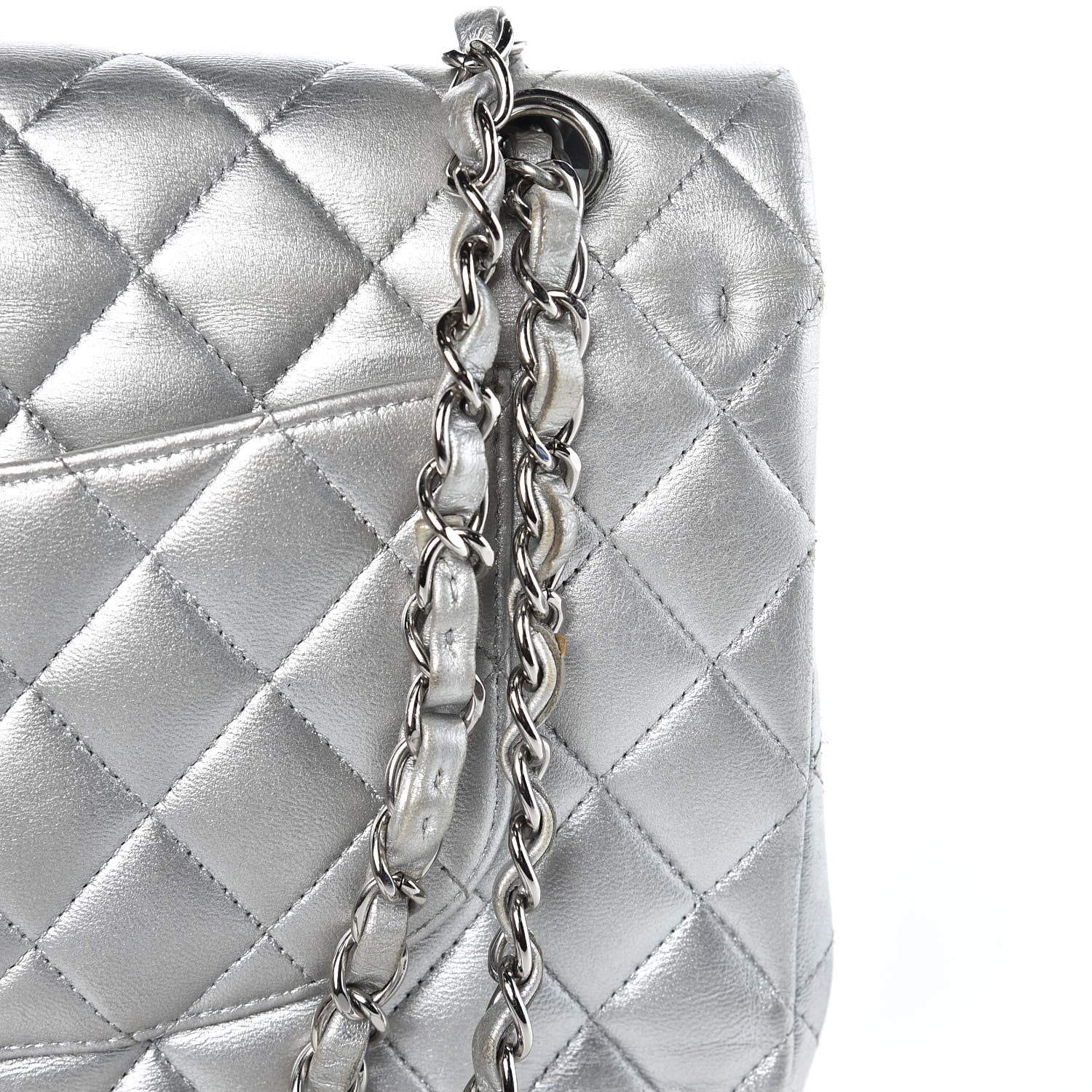 Chanel Metallic Lambskin Quilted Medium Double Flap Silver 13 of 15