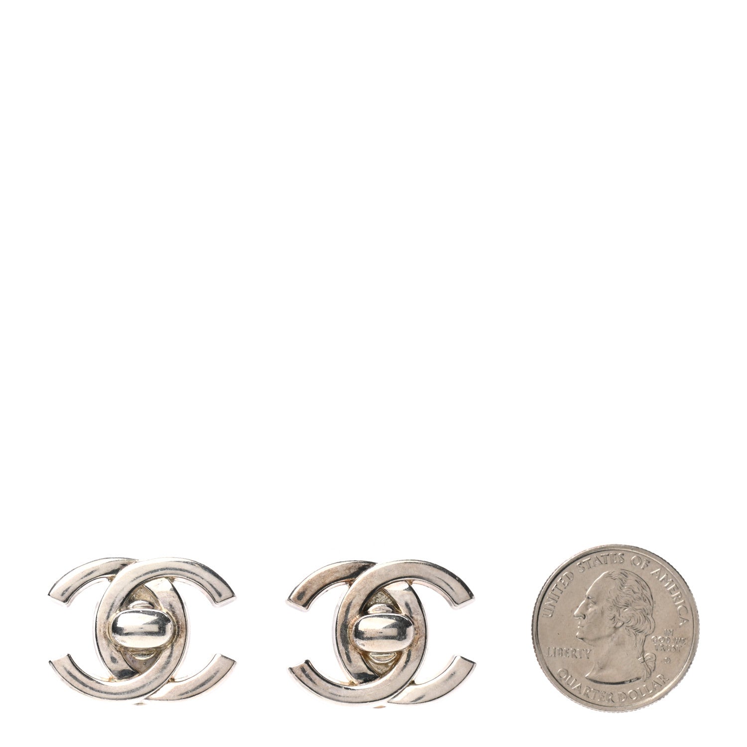Chanel CC Turnlock Clip On Earrings Silver 2 of 4