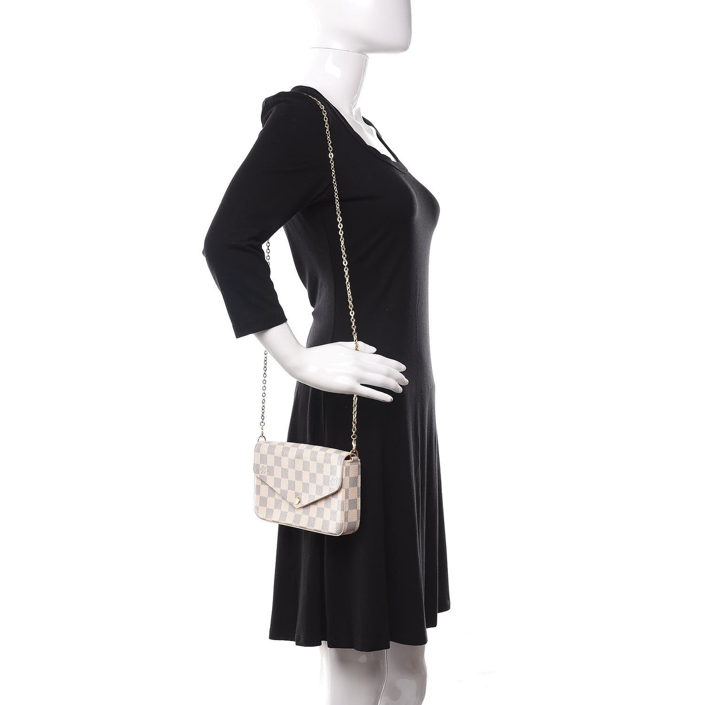 Damier Azur Pochette Felicie Chain Wallet Rose Ballerine