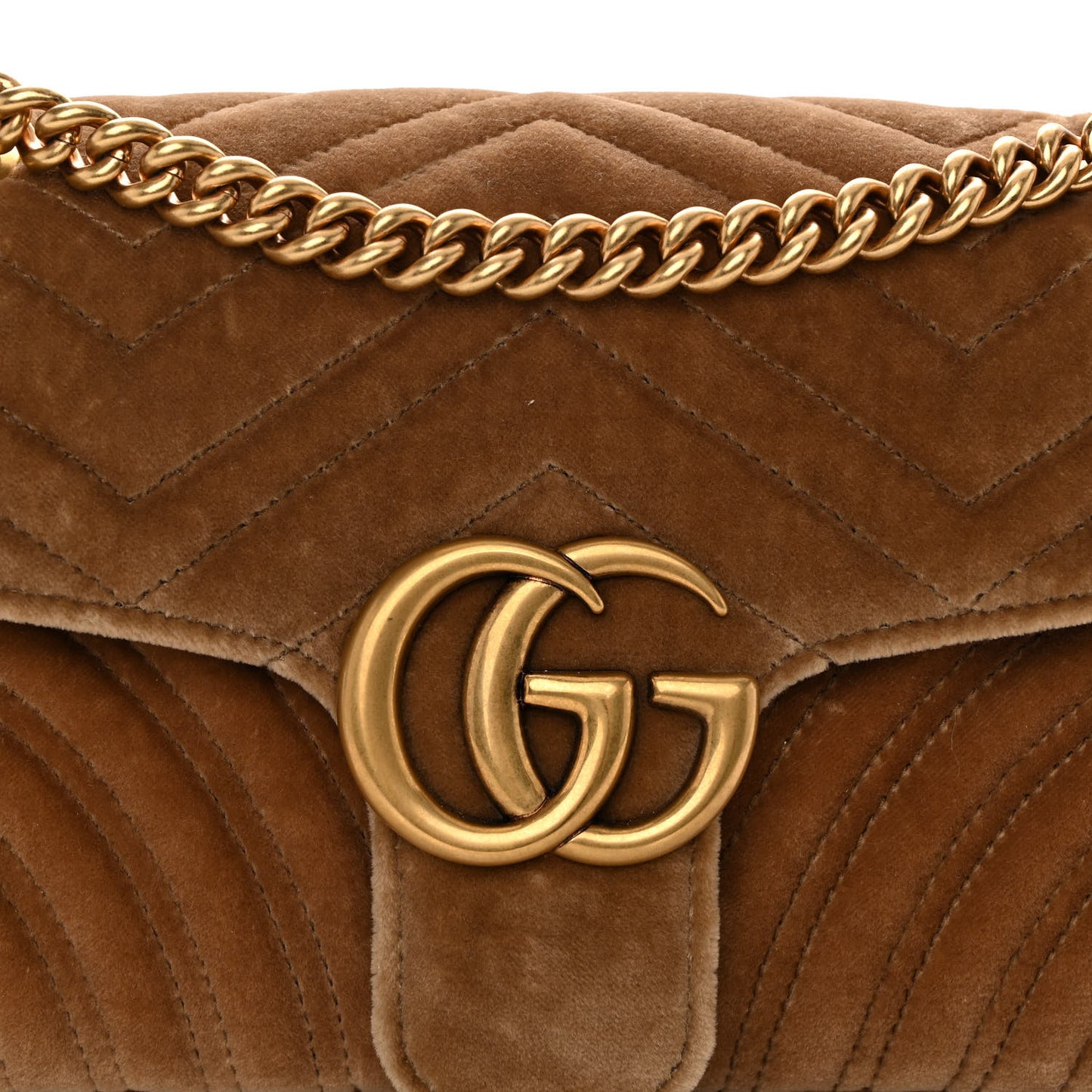 Velvet Matelasse Small GG Marmont Shoulder Bag Taupe