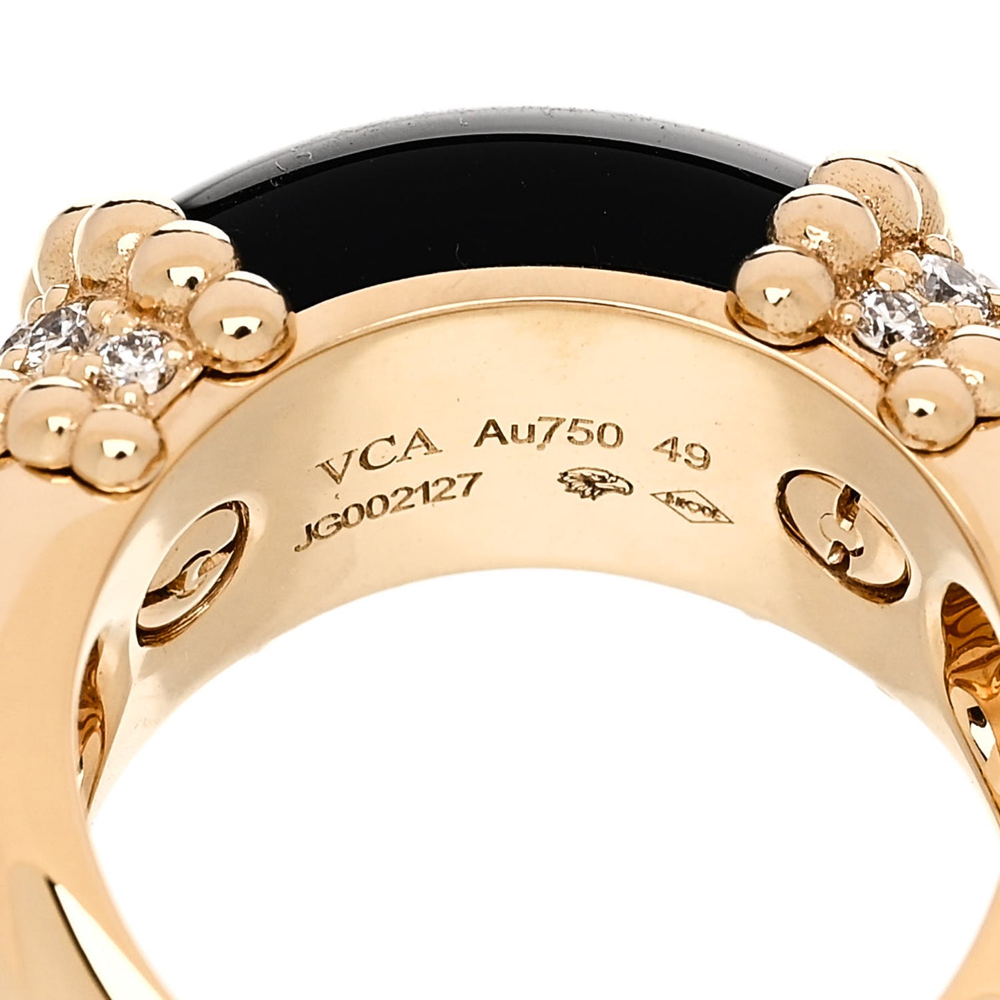 18K Yellow Gold Diamond Black Onyx Perlee Couleurs Ring 49 5