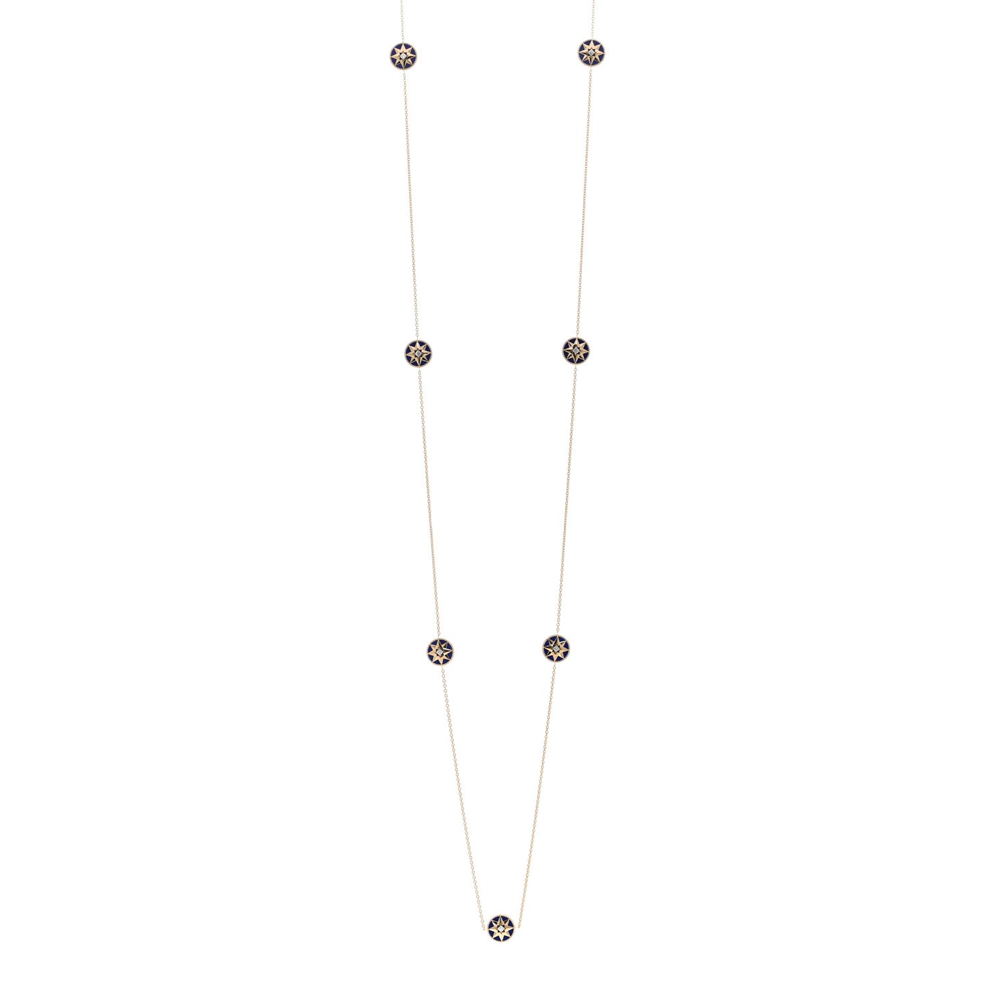 18K Yellow Gold Diamond Lapis Rose Des Vents 9-Station Long Necklace