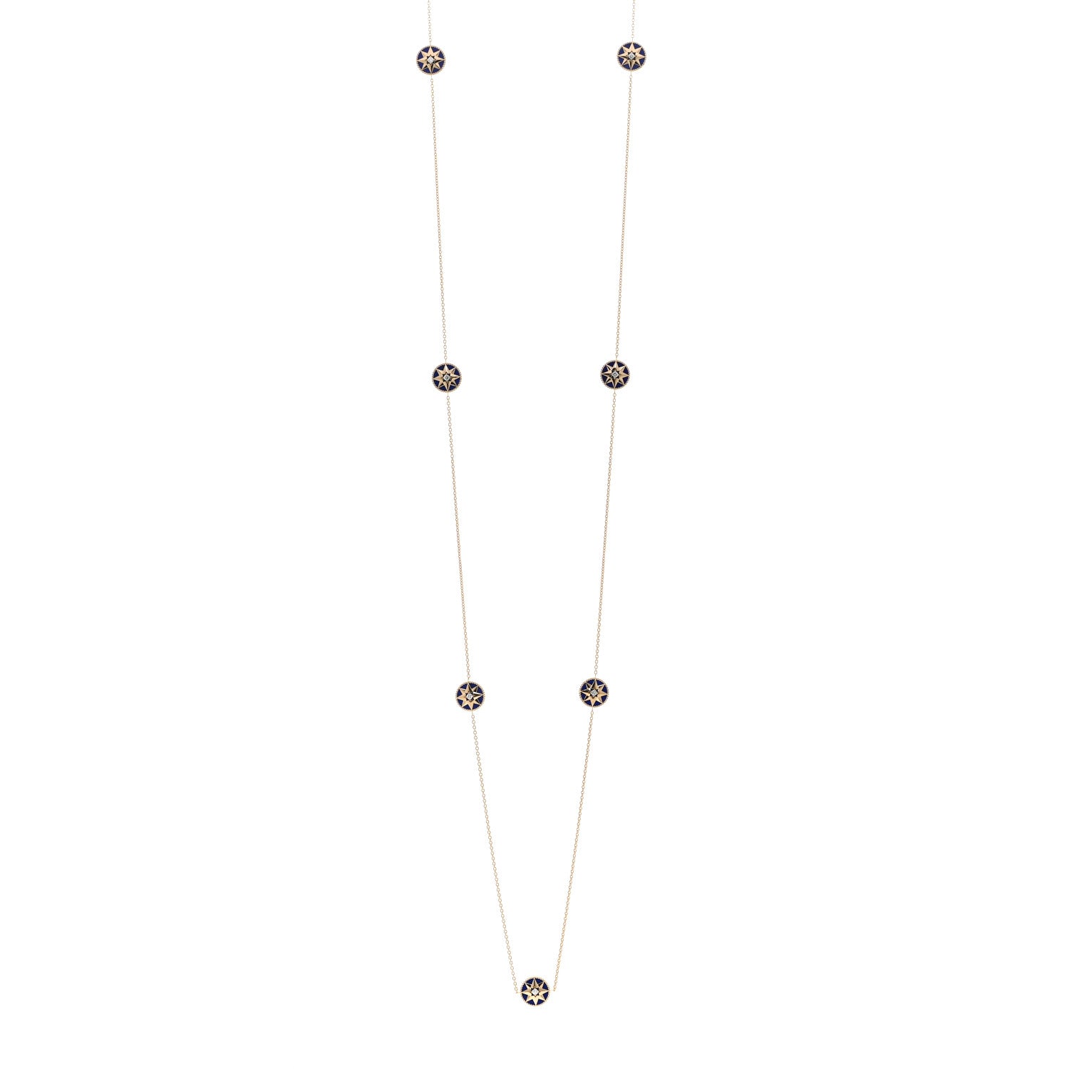 Christian Dior 18K Yellow Gold Diamond Lapis Rose Des Vents 9-Station Long Necklace 1 of 4