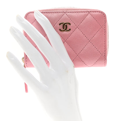 Chanel Iridescent Calfskin Quilted Zip Coin Purse Wallet Pink 2 of 7