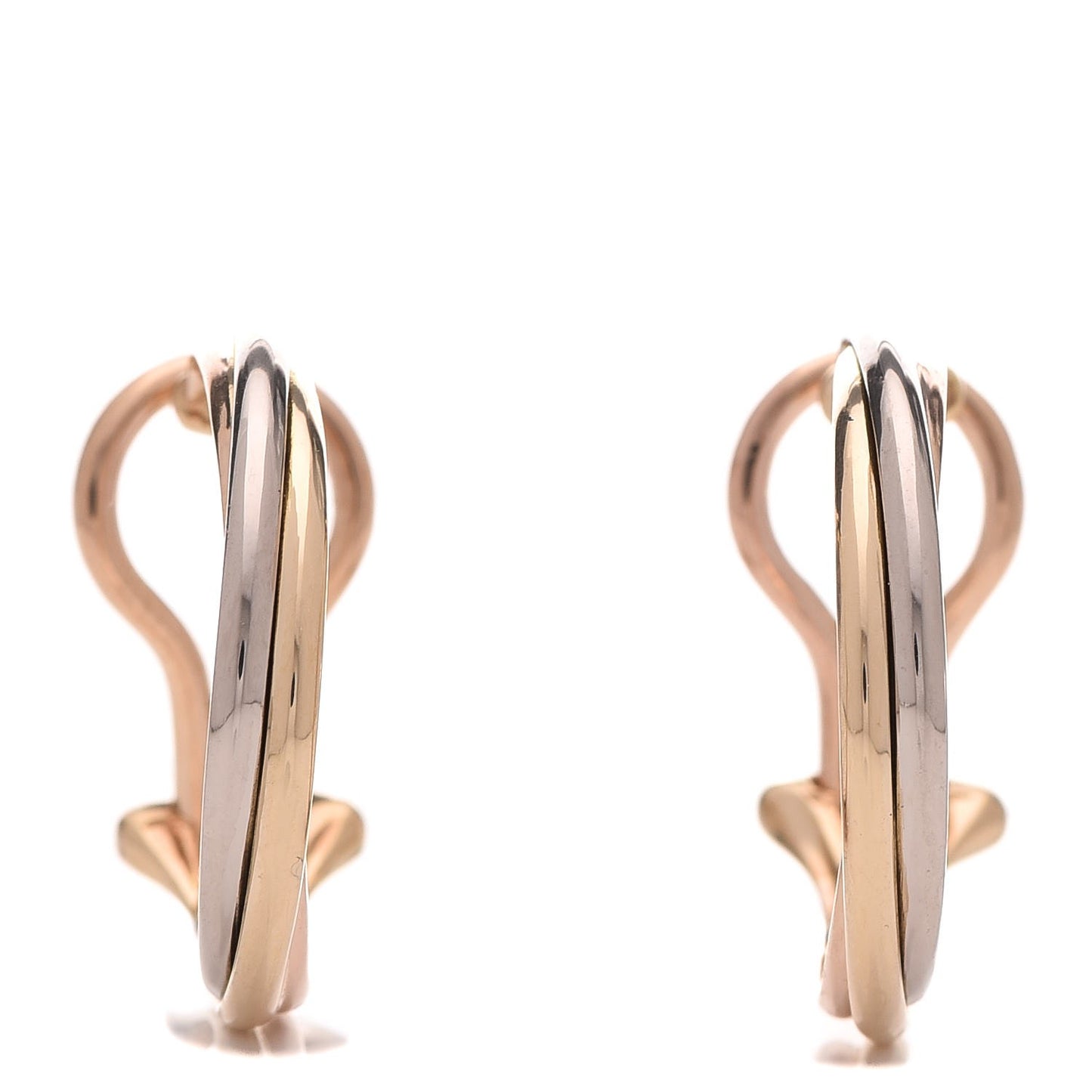 18K Pink Yellow White Gold Small Trinity Clip-On Hoop Earrings